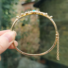 Load image into Gallery viewer, Antique 15ct Gold Turquoise & Pearl Flower Bangle