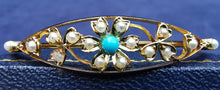 Load image into Gallery viewer, Antique 15ct Gold Turquoise & Pearl Flower Bangle