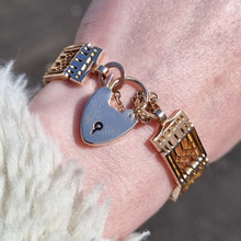 Load image into Gallery viewer, Vintage 9ct Gold Gate Bracelet with Heart Padlock, 24.4 grams