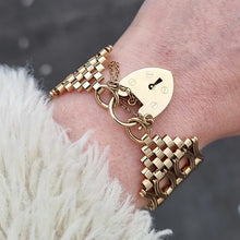 Load image into Gallery viewer, Vintage 9ct Gold Ornate Gate Bracelet with Heart Padlock modelled