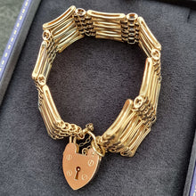 Load image into Gallery viewer, Vintage 9ct Gold Ornate Gate Bracelet with Heart Padlock in box