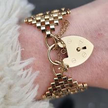 Load image into Gallery viewer, Vintage 9ct Gold Ornate Gate Bracelet with Heart Padlock modelled