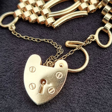 Load image into Gallery viewer, Vintage 9ct Gold Ornate Gate Bracelet with Heart Padlock detail