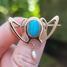 Load image into Gallery viewer, Art Nouveau 9ct Gold Turquoise & Pearl Brooch by Barnet Henry Joseph