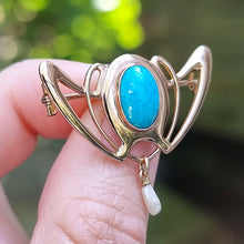 Load image into Gallery viewer, Art Nouveau 9ct Gold Turquoise & Pearl Brooch by Barnet Henry Joseph