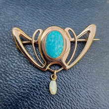Load image into Gallery viewer, Art Nouveau 9ct Gold Turquoise & Pearl Brooch by Barnet Henry Joseph