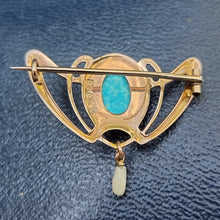 Load image into Gallery viewer, Art Nouveau 9ct Gold Turquoise & Pearl Brooch by Barnet Henry Joseph