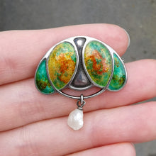 Load image into Gallery viewer, Antique Murrle Bennett Silver, Enamel & Pearl Brooch