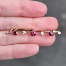 Load image into Gallery viewer, Edwardian 18ct Gold Ruby & Diamond Bar Brooch in hand