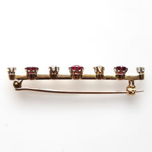 Load image into Gallery viewer, Edwardian 18ct Gold Ruby & Diamond Bar Brooch side