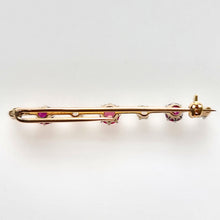Load image into Gallery viewer, Edwardian 18ct Gold Ruby & Diamond Bar Brooch back