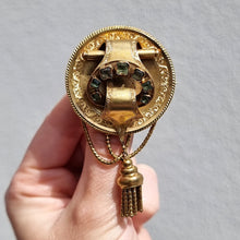 Load image into Gallery viewer, Victorian 15ct Gold Emerald Locket Back Brooch in hand