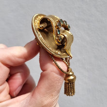 Load image into Gallery viewer, Victorian 15ct Gold Emerald Locket Back Brooch in hand