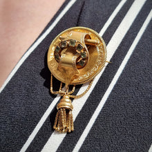 Load image into Gallery viewer, Victorian 15ct Gold Emerald Locket Back Brooch modelled