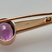 Load image into Gallery viewer, Art Deco Gold Amethyst Bar Brooch stamp