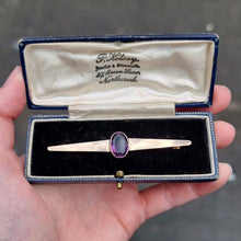 Load image into Gallery viewer, Art Deco Gold Amethyst Bar Brooch in box
