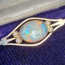 Load image into Gallery viewer, Antique 9ct Gold Opal & Pearl Bar Brooch by Murrle Bennett in box