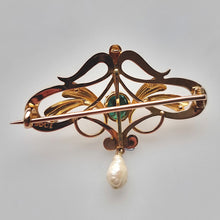 Load image into Gallery viewer, Art Nouveau 15ct Gold Turquoise & Pearl Brooch back