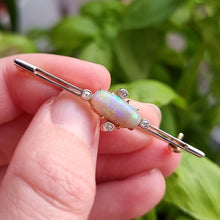 Load image into Gallery viewer, Antique 18ct Gold Opal & Diamond Bar Brooch in hand
