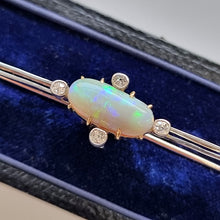 Load image into Gallery viewer, Antique 18ct Gold Opal & Diamond Bar Brooch in box