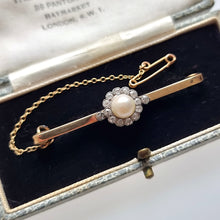 Load image into Gallery viewer, Edwardian 9ct Gold Pearl & Diamond Bar Brooch in box