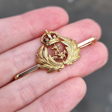 Load image into Gallery viewer, Vintage 15ct Gold Naval Sweetheart Bar Brooch in hand