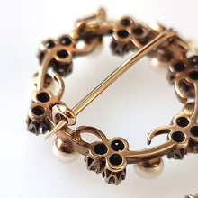 Load image into Gallery viewer, Antique 9ct Gold & Silver Diamond and Pearl Circle Brooch pin clasp