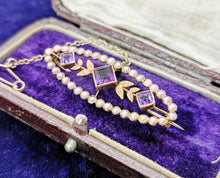 Load image into Gallery viewer, Antique 15ct Gold Amethyst & Pearl Bar Brooch