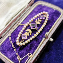Load image into Gallery viewer, Antique 15ct Gold Amethyst & Pearl Bar Brooch