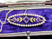 Load image into Gallery viewer, Antique 15ct Gold Amethyst & Pearl Bar Brooch