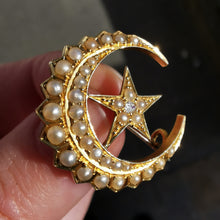 Load image into Gallery viewer, Victorian 18ct Gold, Pearl & Diamond Crescent Brooch