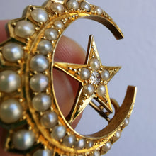 Load image into Gallery viewer, Victorian 18ct Gold, Pearl & Diamond Crescent Brooch