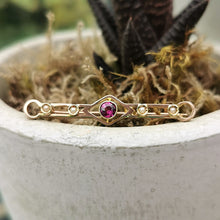 Load image into Gallery viewer, Antique 15ct Gold Garnet & Seed Pearl Bar Brooch