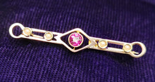 Load image into Gallery viewer, Antique 15ct Gold Garnet & Seed Pearl Bar Brooch