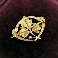 Load image into Gallery viewer, Art Nouveau 9ct Gold Enamel & Pearl Leaf Brooch