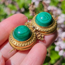 Load image into Gallery viewer, Victorian 9ct Gold Malachite Brooch