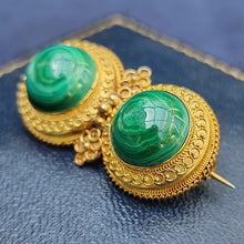 Load image into Gallery viewer, Victorian 9ct Gold Malachite Brooch