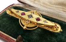 Load image into Gallery viewer, Victorian 15ct Gold Ruby & Diamond Bar Brooch