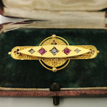 Load image into Gallery viewer, Victorian 15ct Gold Ruby & Diamond Bar Brooch
