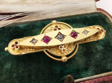 Load image into Gallery viewer, Victorian 15ct Gold Ruby & Diamond Bar Brooch