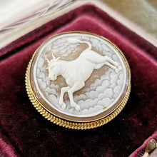 Load image into Gallery viewer, Vintage 9ct Gold Taurus Bull Cameo Brooch