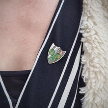 Load image into Gallery viewer, Vintage Sterling Silver Tennis Shield Brooch modelled