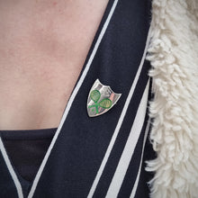 Load image into Gallery viewer, Vintage Sterling Silver Tennis Shield Brooch modelled