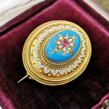 Load image into Gallery viewer, Victorian 15ct Gold Ruby, Pearl & Enamel Locket Brooch