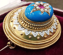Load image into Gallery viewer, Victorian 15ct Gold Ruby, Pearl & Enamel Locket Brooch
