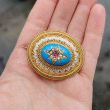 Load image into Gallery viewer, Victorian 15ct Gold Ruby, Pearl & Enamel Locket Brooch
