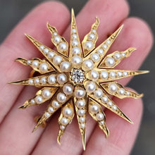 Load image into Gallery viewer, Victorian 15ct Gold Pearl & Diamond Pendant/Brooch in hand