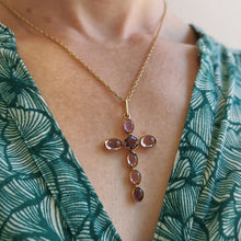 Load image into Gallery viewer, Vintage 9ct Gold Amethyst Cross Pendant
