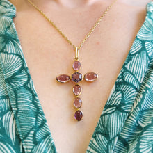 Load image into Gallery viewer, Vintage 9ct Gold Amethyst Cross Pendant
