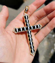 Load image into Gallery viewer, Victorian Large 18ct Gold Banded Agate Cross Pendant with Fitted Case